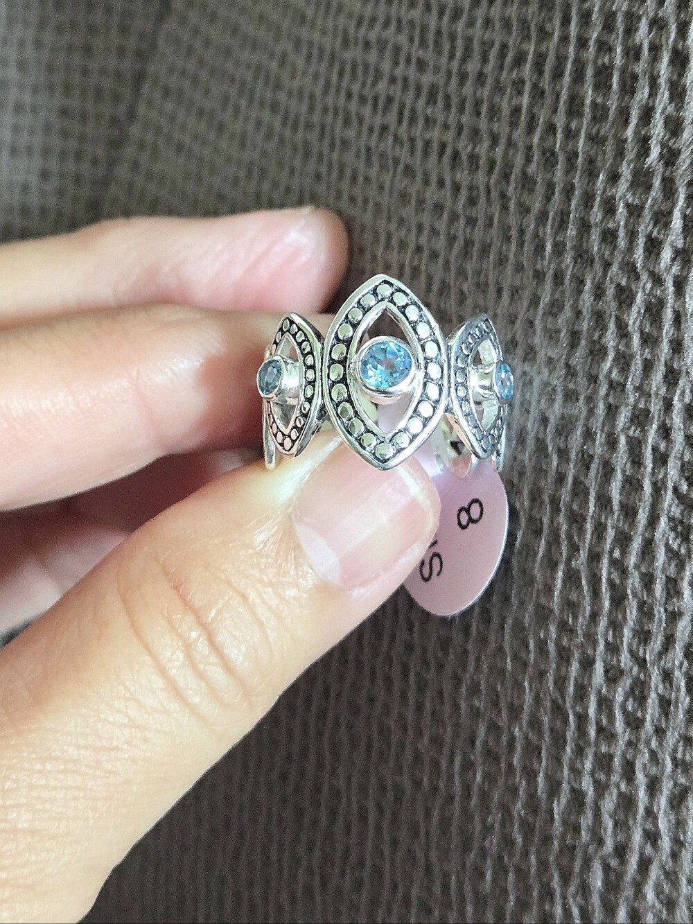 Athra Trading Inc. (ATI) Silver🤍 Ring💍 with Evil Eyes🧿 and Sky Blue🩵 Topaz